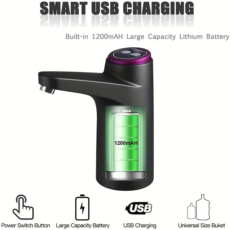 Portable electric water dispenser pump - suitable for 2-5 gallon bottles, USB rechargeable lithium battery, 4W power, easy to op