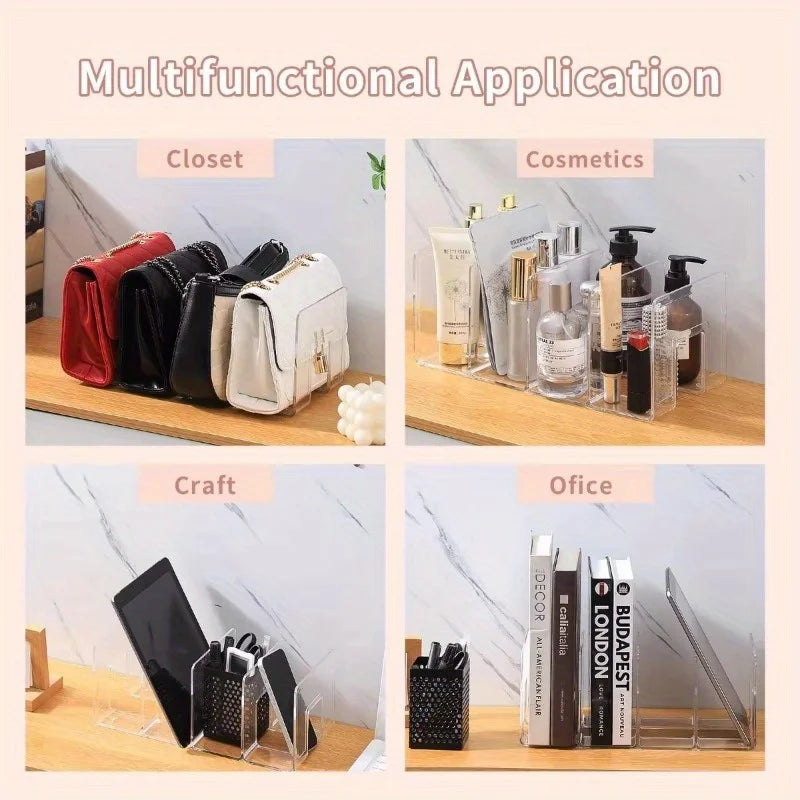 Clear Acrylic Handbag Organizer with Customizable Dividers-Transparent Modular Shelf for Closet & Display,Portable Plastic Desig