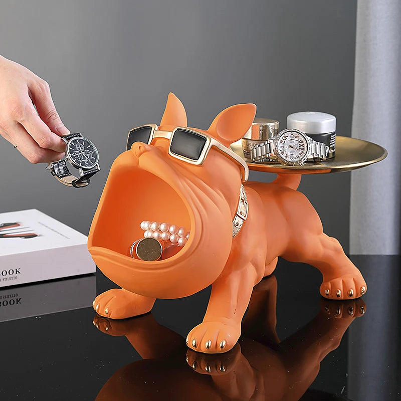 Nordic Home Decor French Bulldog Tray Big Mouth Dog Statue Table Decoration Animal Ornament Interior for Home Decor Living Room