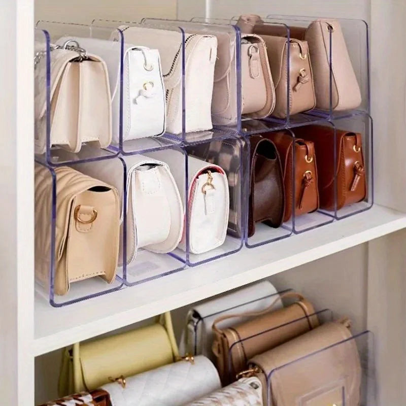 Clear Acrylic Handbag Organizer with Customizable Dividers-Transparent Modular Shelf for Closet & Display,Portable Plastic Desig
