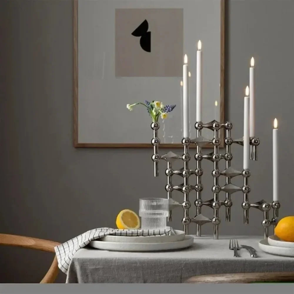 New Metal Molecular Structure Candle Holder Nordic Silver Home Decore Candelabra Candle Stand Gift
