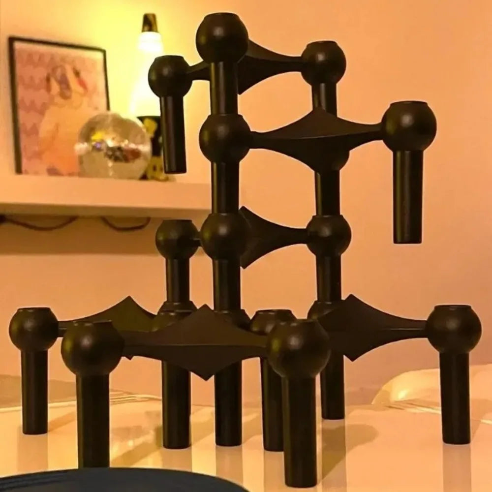 Vintage Metal Molecular Structure Candle Holder Nordic Silver Home Decore Candelabra Triangle Candlestick Gift