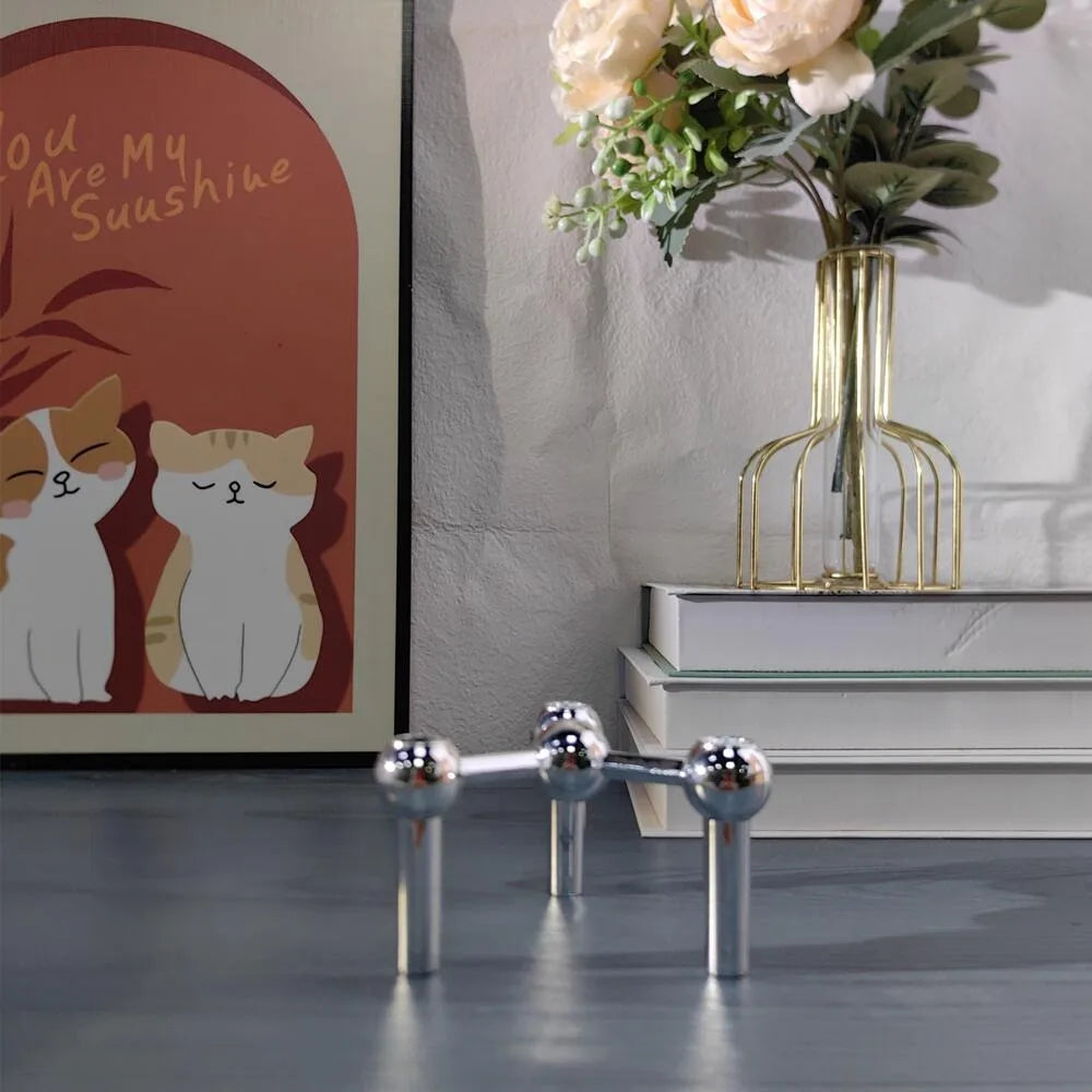 Vintage Metal Molecular Structure Candle Holder Nordic Silver Home Decore Candelabra Triangle Candlestick Gift
