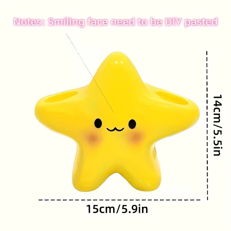 Star-Shaped Plastic Toothbrush Holder - Freestanding Bathroom Organizer with Cute Face Design, Durable Plastic Construction