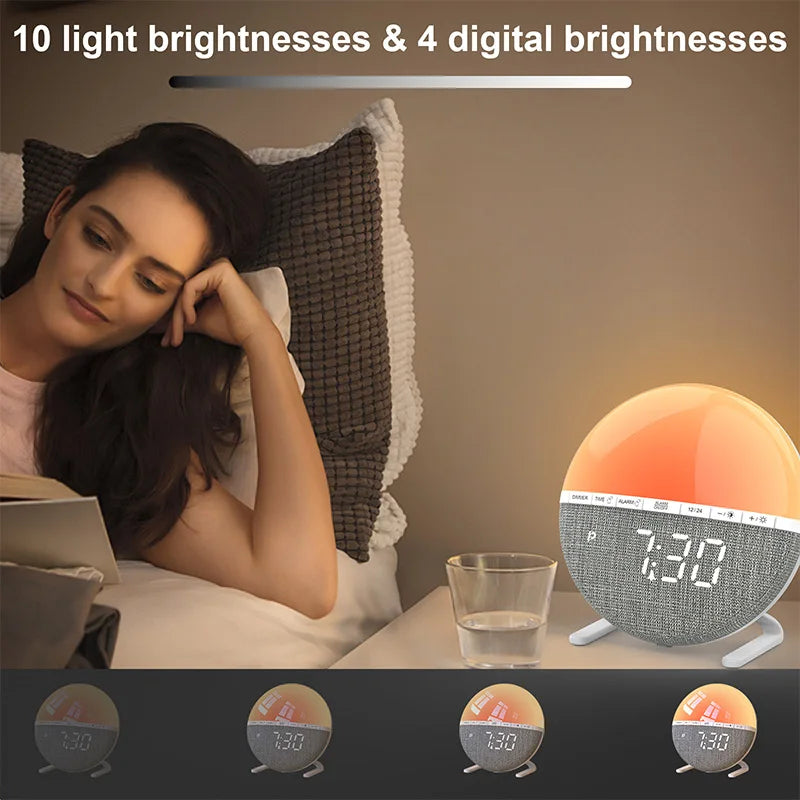 Wake Up Light Sunrise Alarm Clock Desk Clock with Colors Light Natural Sound Digital Clock for living room bedroom home decor