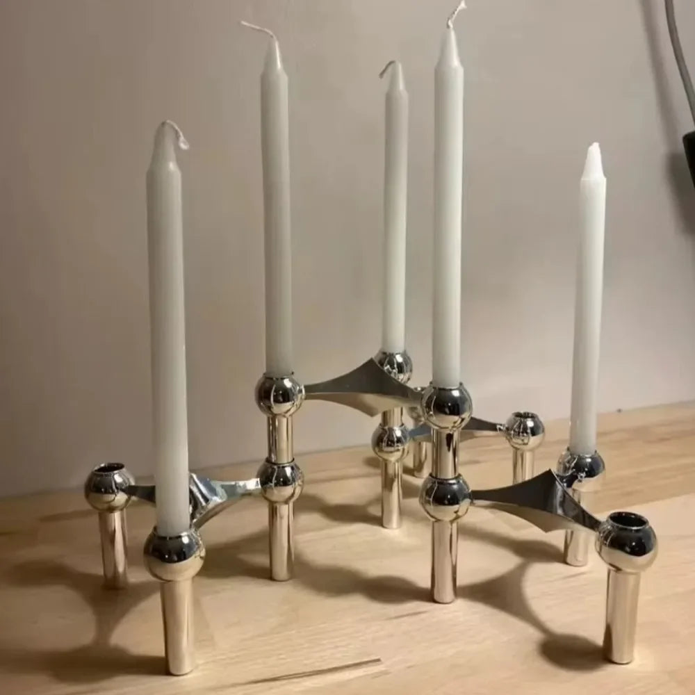 New Metal Molecular Structure Candle Holder Nordic Silver Home Decore Candelabra Candle Stand Gift