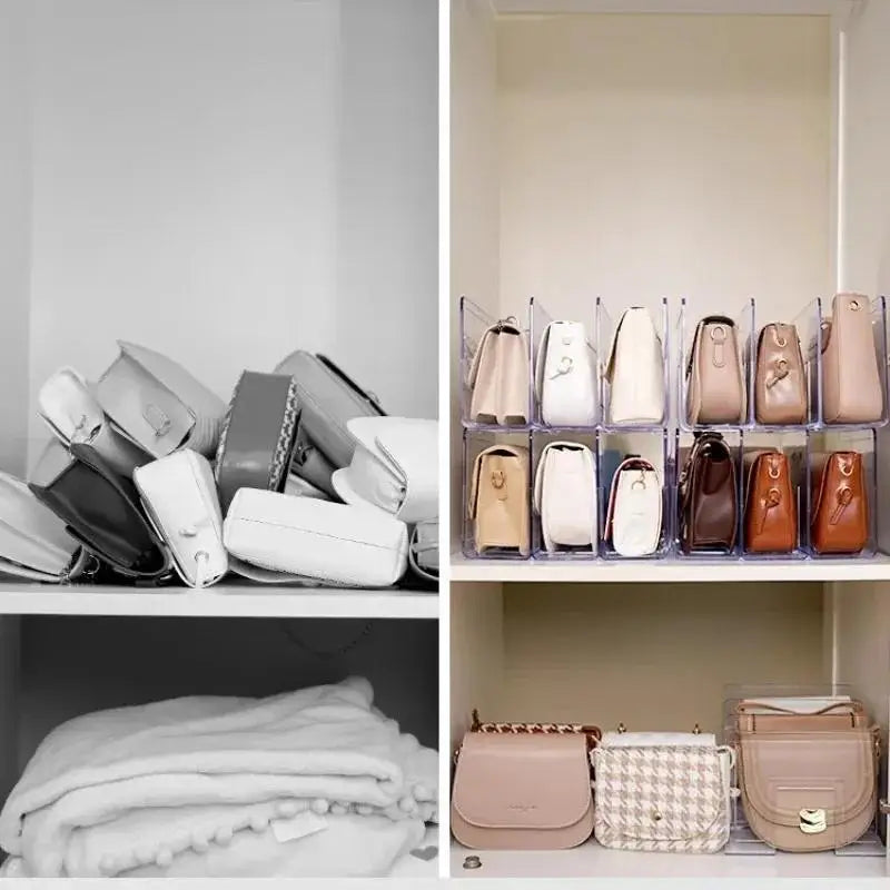 Clear Acrylic Handbag Organizer with Customizable Dividers-Transparent Modular Shelf for Closet & Display,Portable Plastic Desig