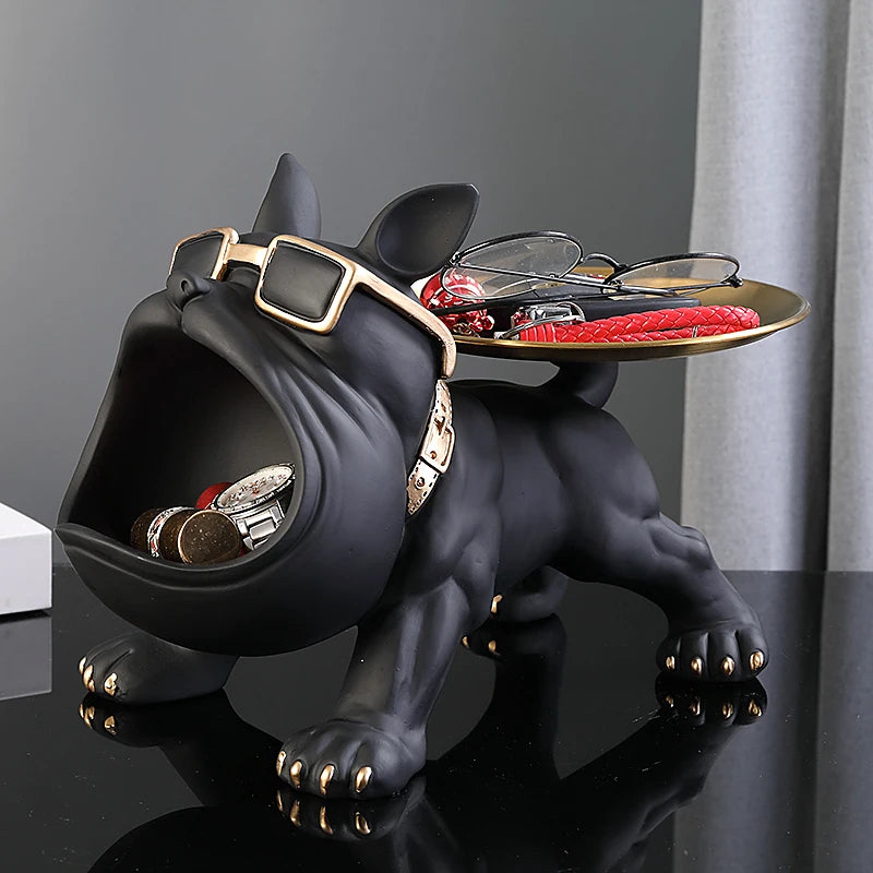 Nordic Home Decor French Bulldog Tray Big Mouth Dog Statue Table Decoration Animal Ornament Interior for Home Decor Living Room
