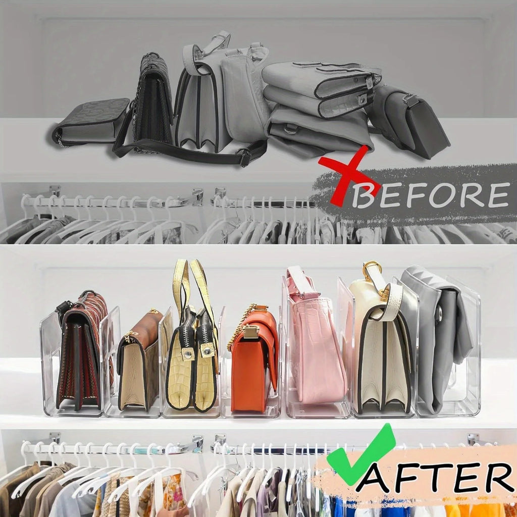 Clear Acrylic Handbag Organizer with Customizable Dividers-Transparent Modular Shelf for Closet & Display,Portable Plastic Desig