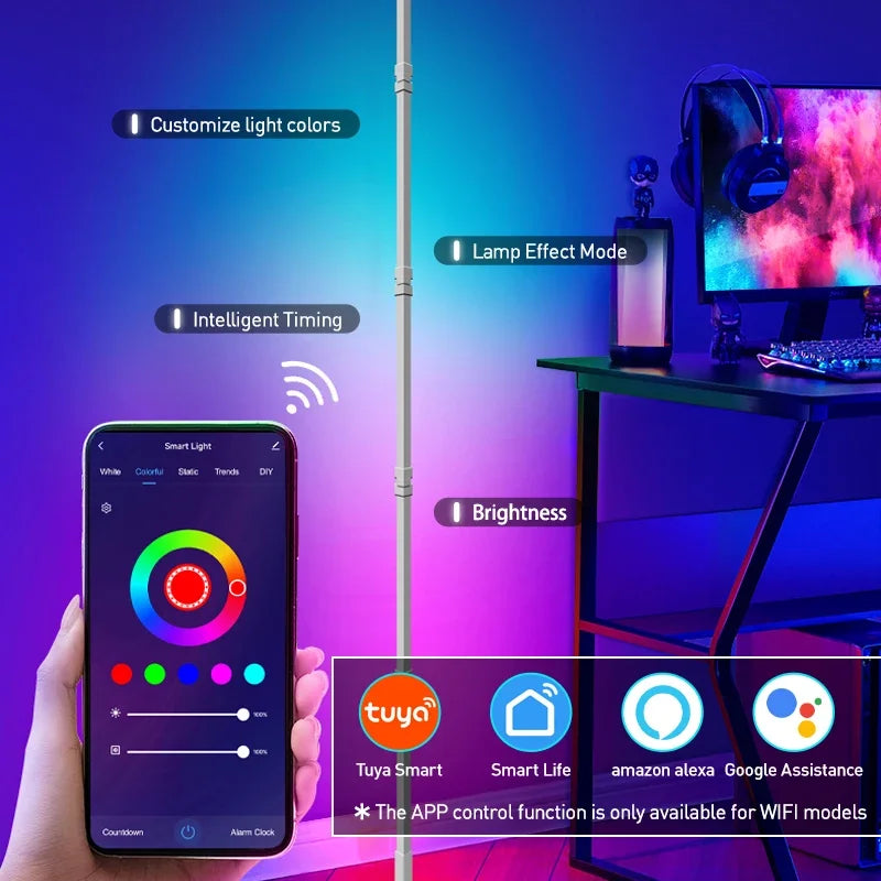 180CM Smart APP Remote Control RGB LED Floor lamp  Modern Corner Floor Light Atmospheric Standing Stand Light Indoor Home Decor