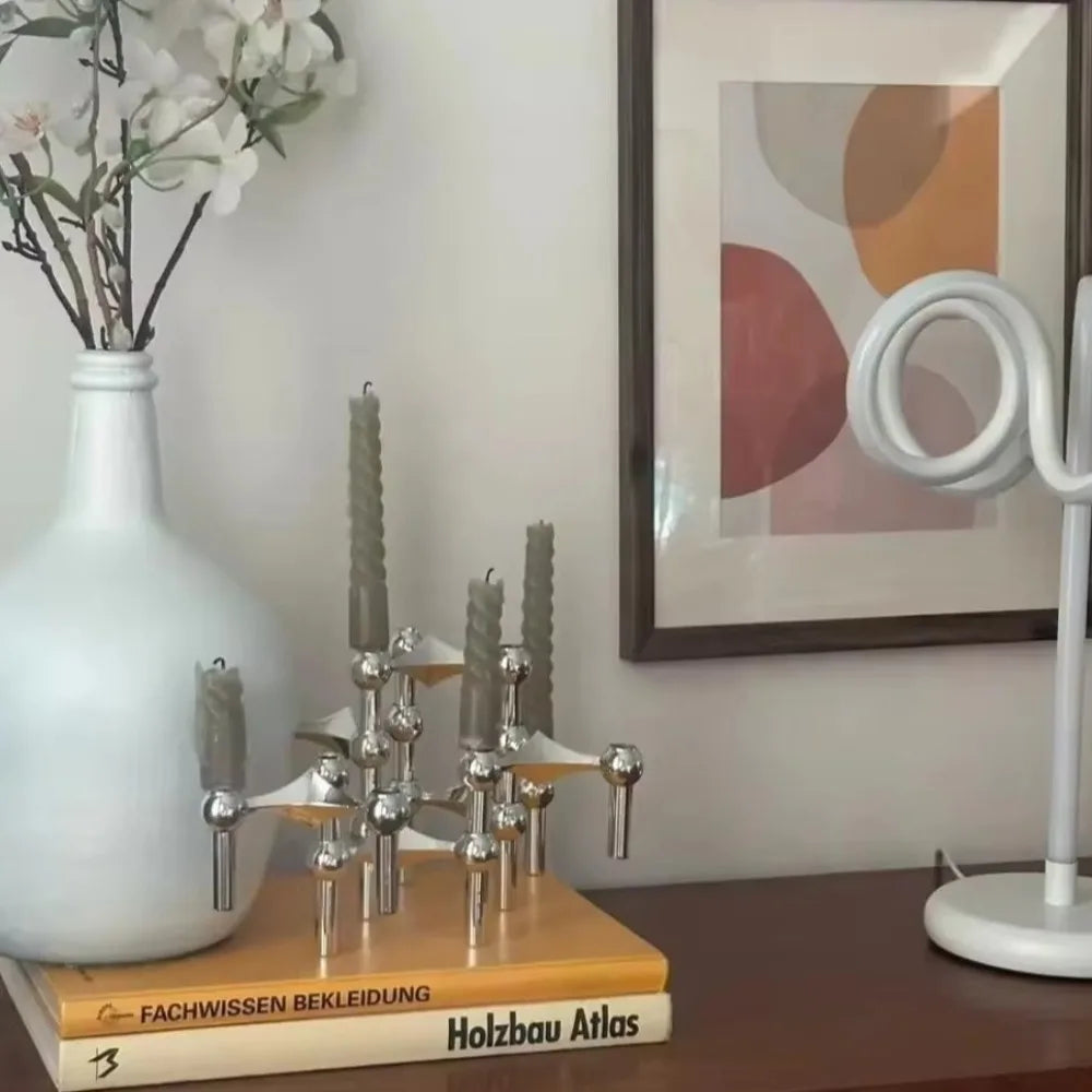 Vintage Metal Molecular Structure Candle Holder Nordic Silver Home Decore Candelabra Triangle Candlestick Gift