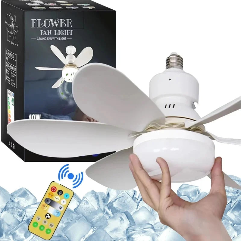 LED 40W ceiling fan light E27 with remote control for dimming, suitable for living room, study, household use, 85-265V