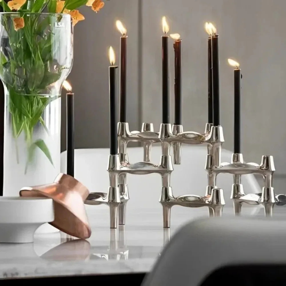 Vintage Metal Molecular Structure Candle Holder Nordic Silver Home Decore Candelabra Triangle Candlestick Gift
