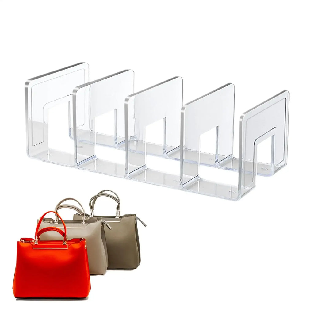 Transparent acrylic handbag organizer, 4-compartment hanging clutch bag storage rack, wardrobe bag separator, suitable for tote