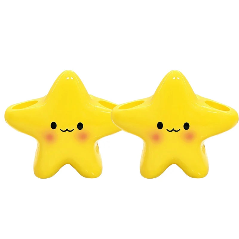 Star-Shaped Plastic Toothbrush Holder - Freestanding Bathroom Organizer with Cute Face Design, Durable Plastic Construction