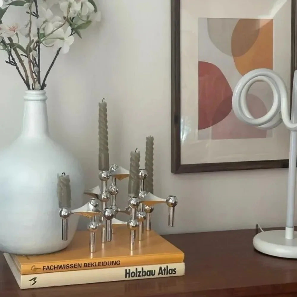 Vintage Metal Molecular Structure Candle Holder Nordic Silver Home Decore Candelabra Triangle Candlestick Gift